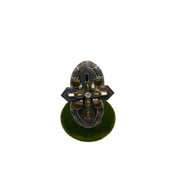 Multi Toned Cross Shaped Stretch Ring One Size - Picture 1 of 7